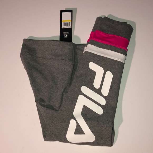 Fila Pants - 🛍FILA Light Gray/Pink Striped Logo Training Capri